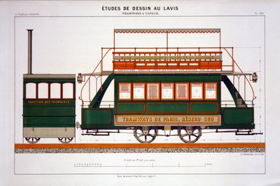 Progetto per un tram a vapore, tavola 126 da The Industrial Practitioner, inciso dall